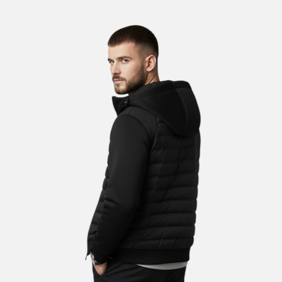 Men’s Trendy Spliced Quilted Hooded Down Jacket for Cold Season