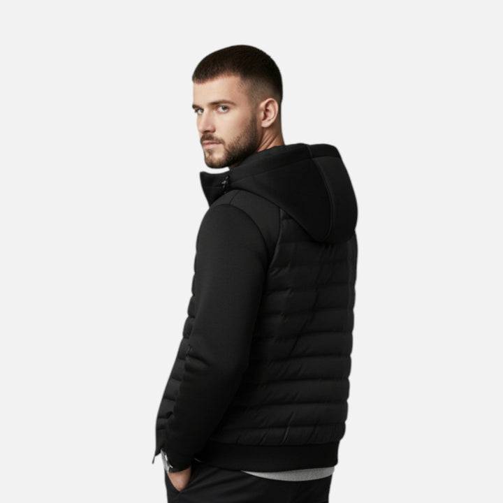Men’s Trendy Spliced Quilted Hooded Down Jacket for Cold Season