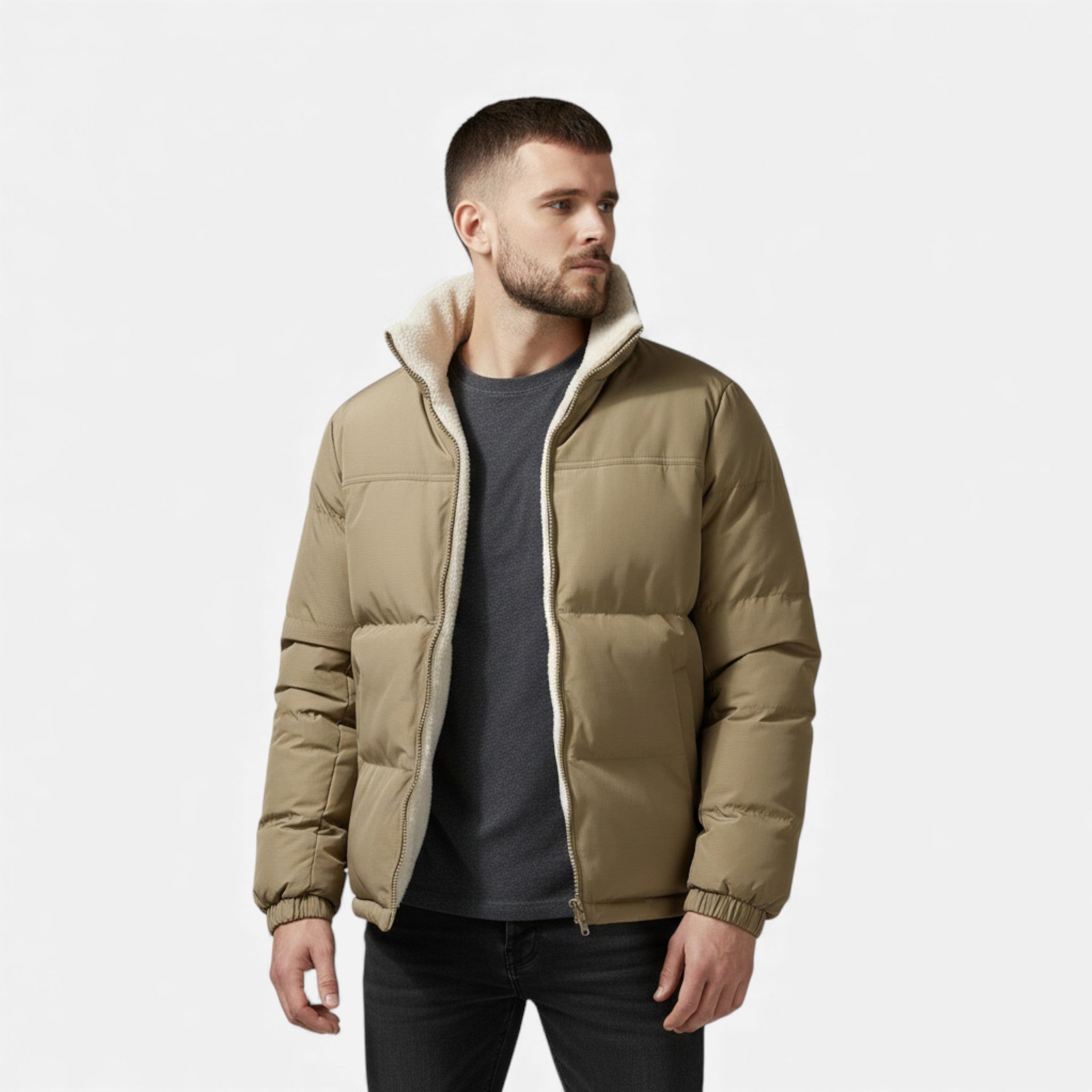 Men's Plush-Lined Thick Winter Puffer Jacket
