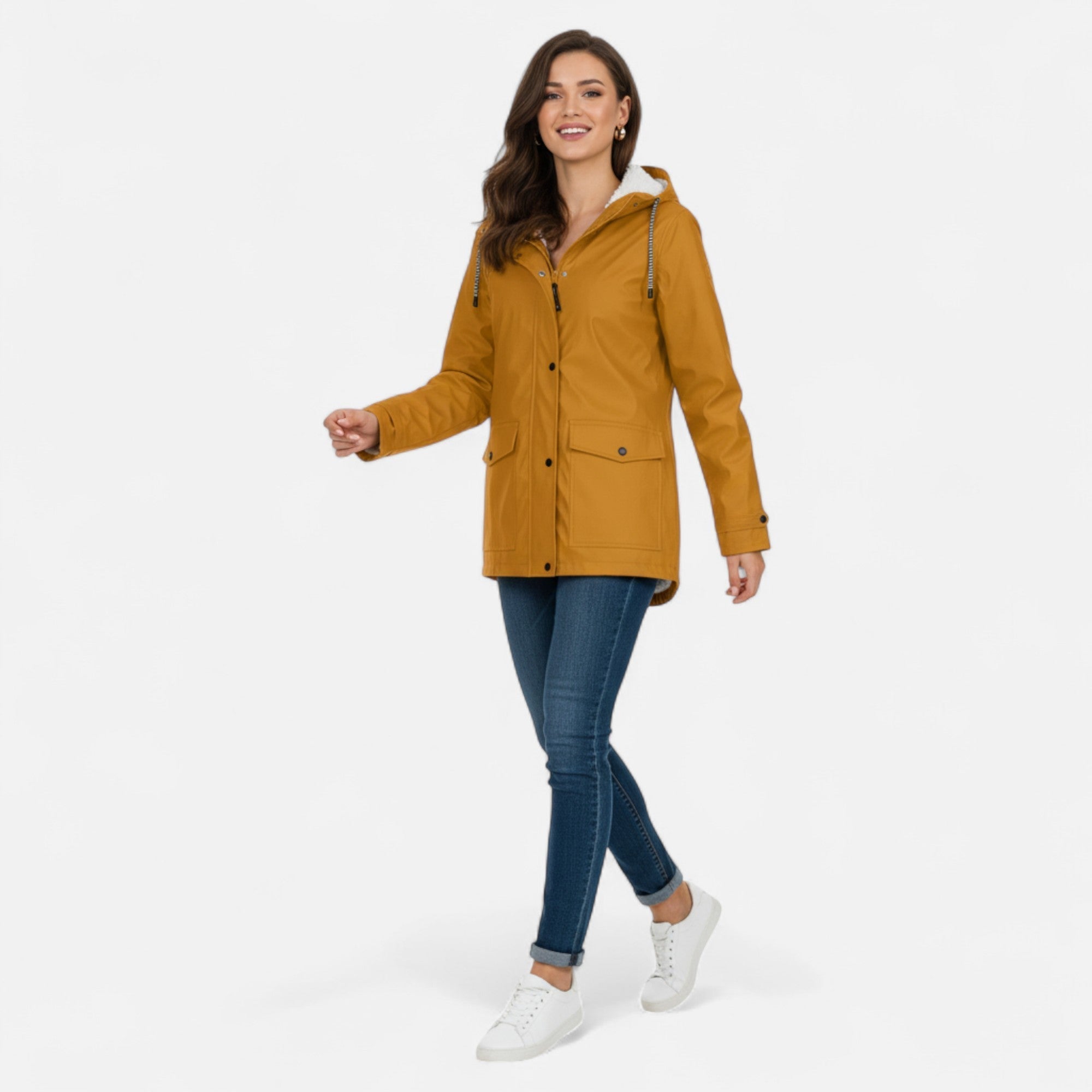 Women's Hooded Ski Coat in Plush Velvet Windproof