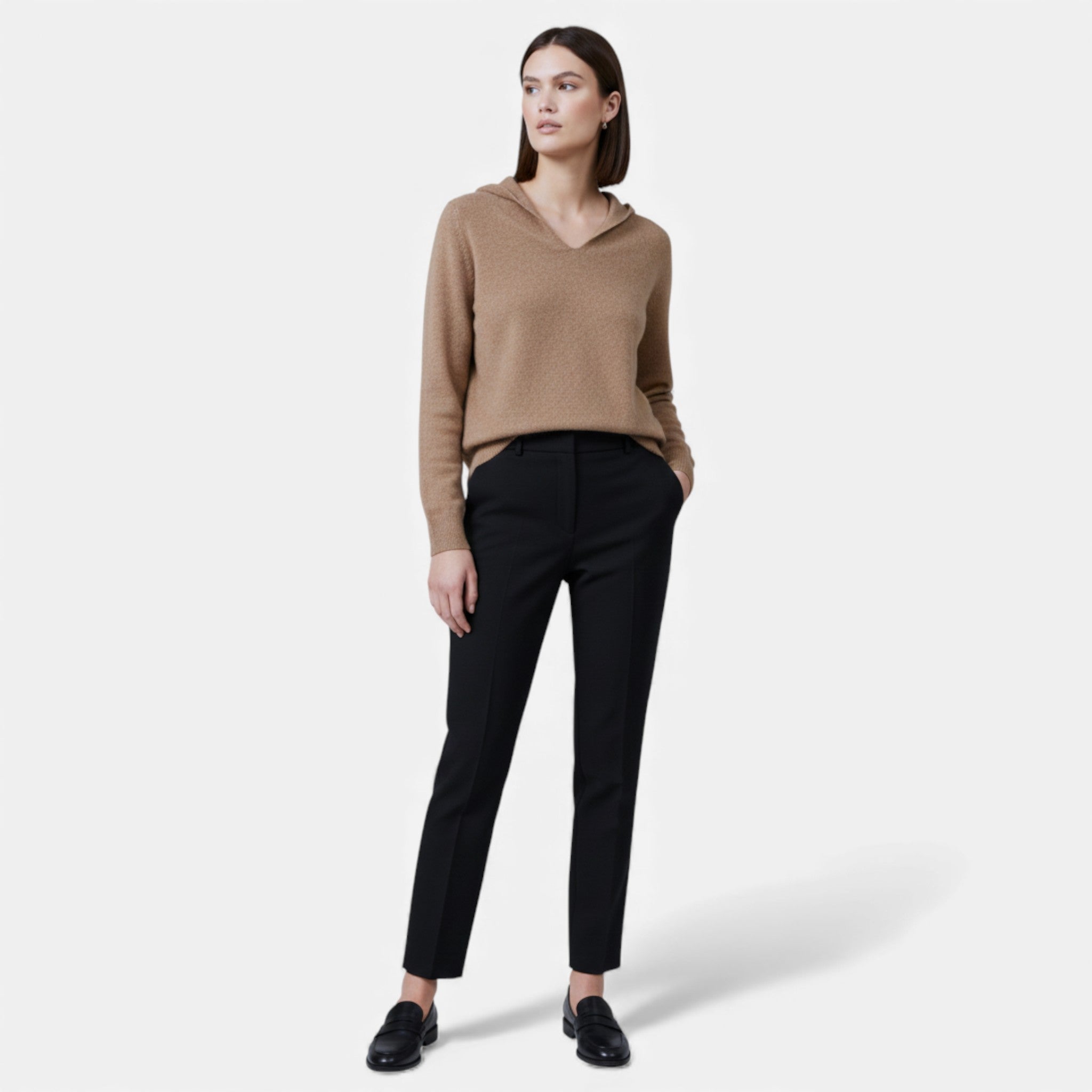 Women's Wool Knitted V-Neck Hoodie