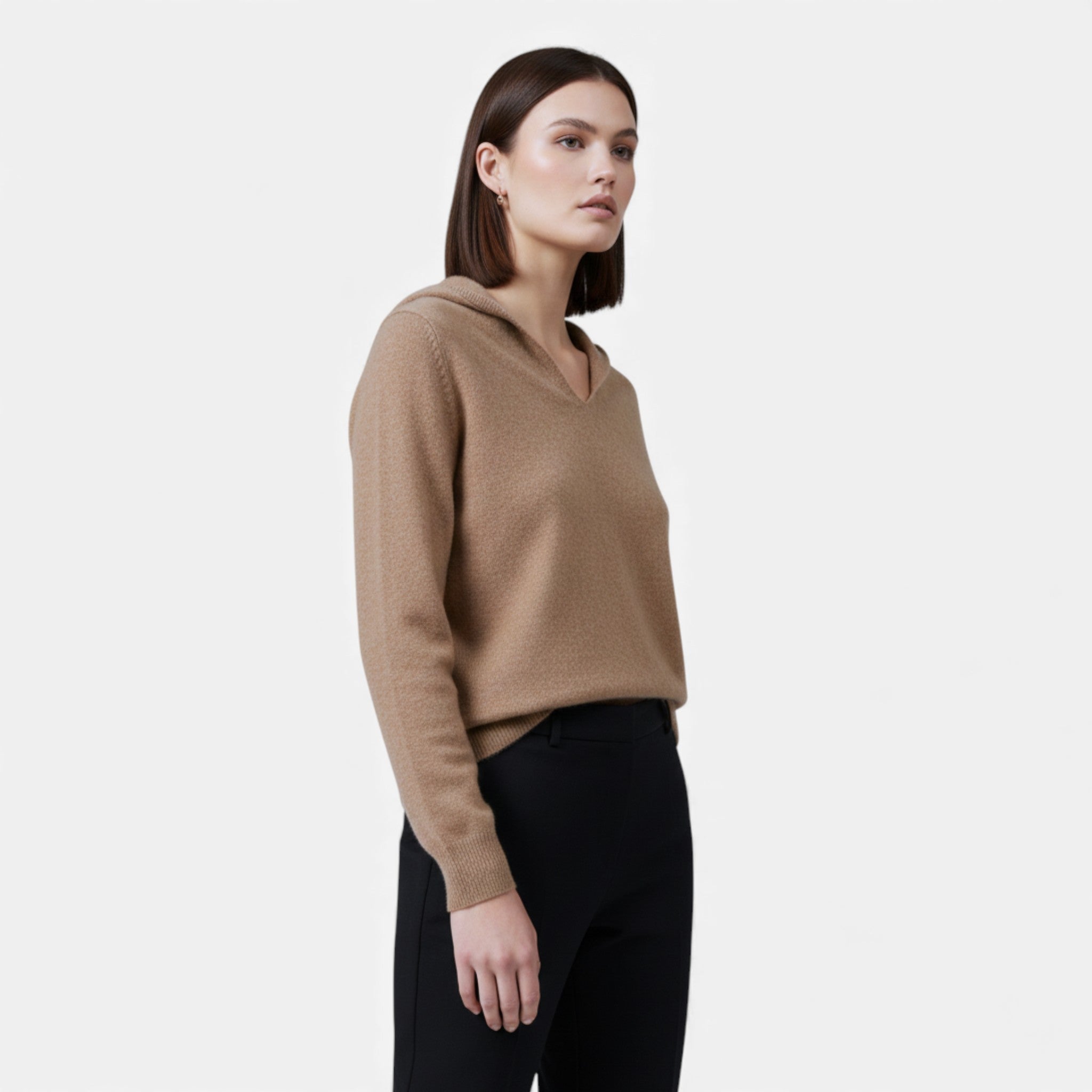 Women's Wool Knitted V-Neck Hoodie