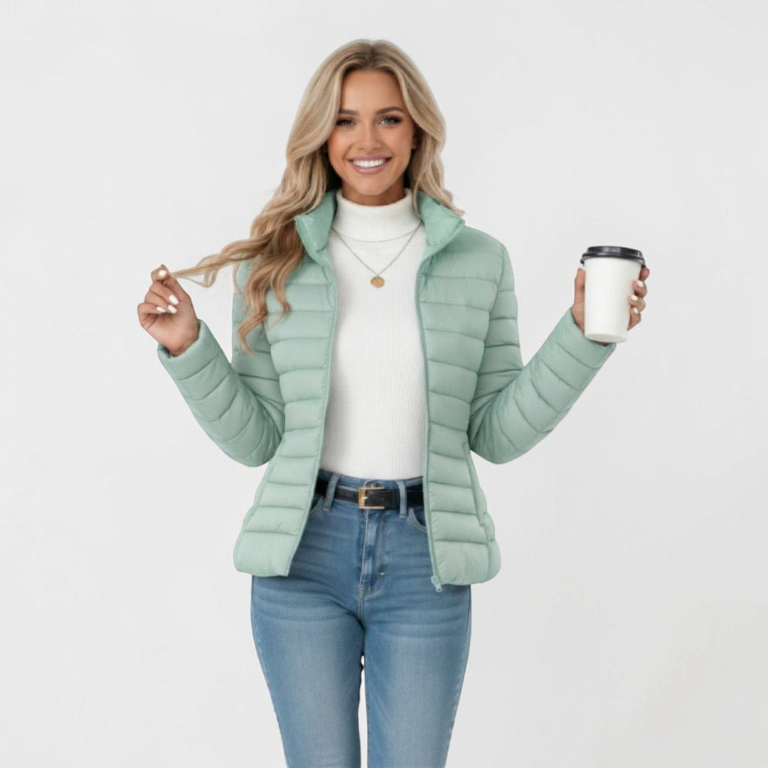 Verona Lightweight Slim-Fit Puffer Jacket in Sandstone Beige