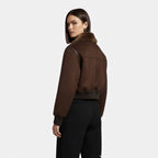 Women's Brown Bomber Jacket with Faux Fur Trim
