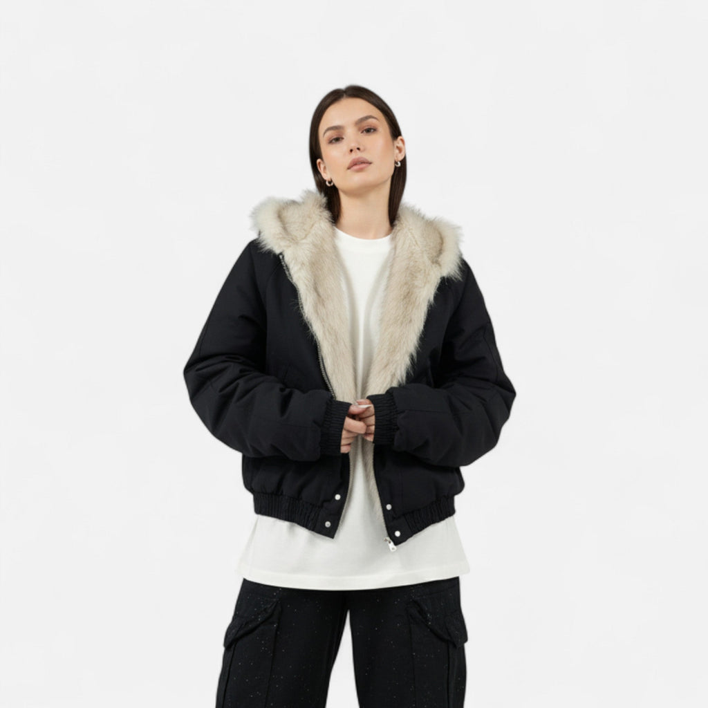Women's Vintage Style Hooded Coat with Fur Collar