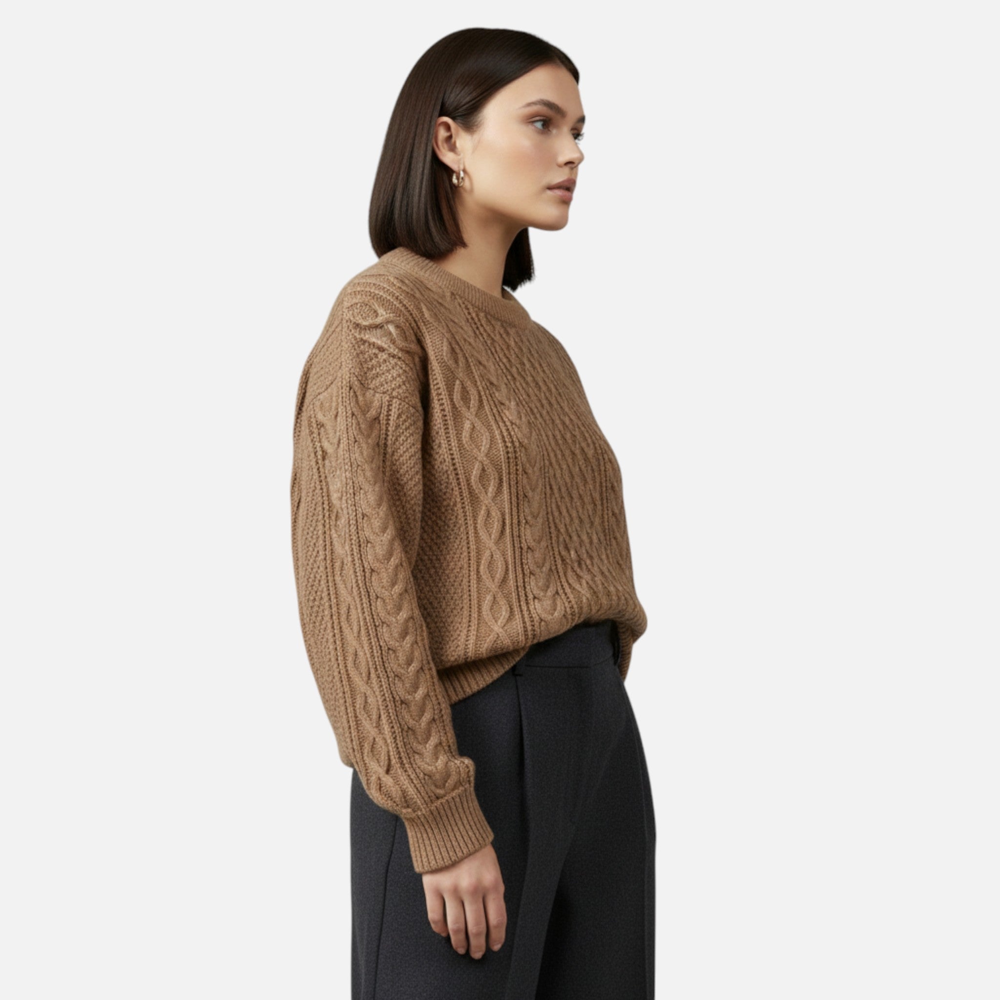 Women'S Slight-Stretch Knitted Cabled Sweater