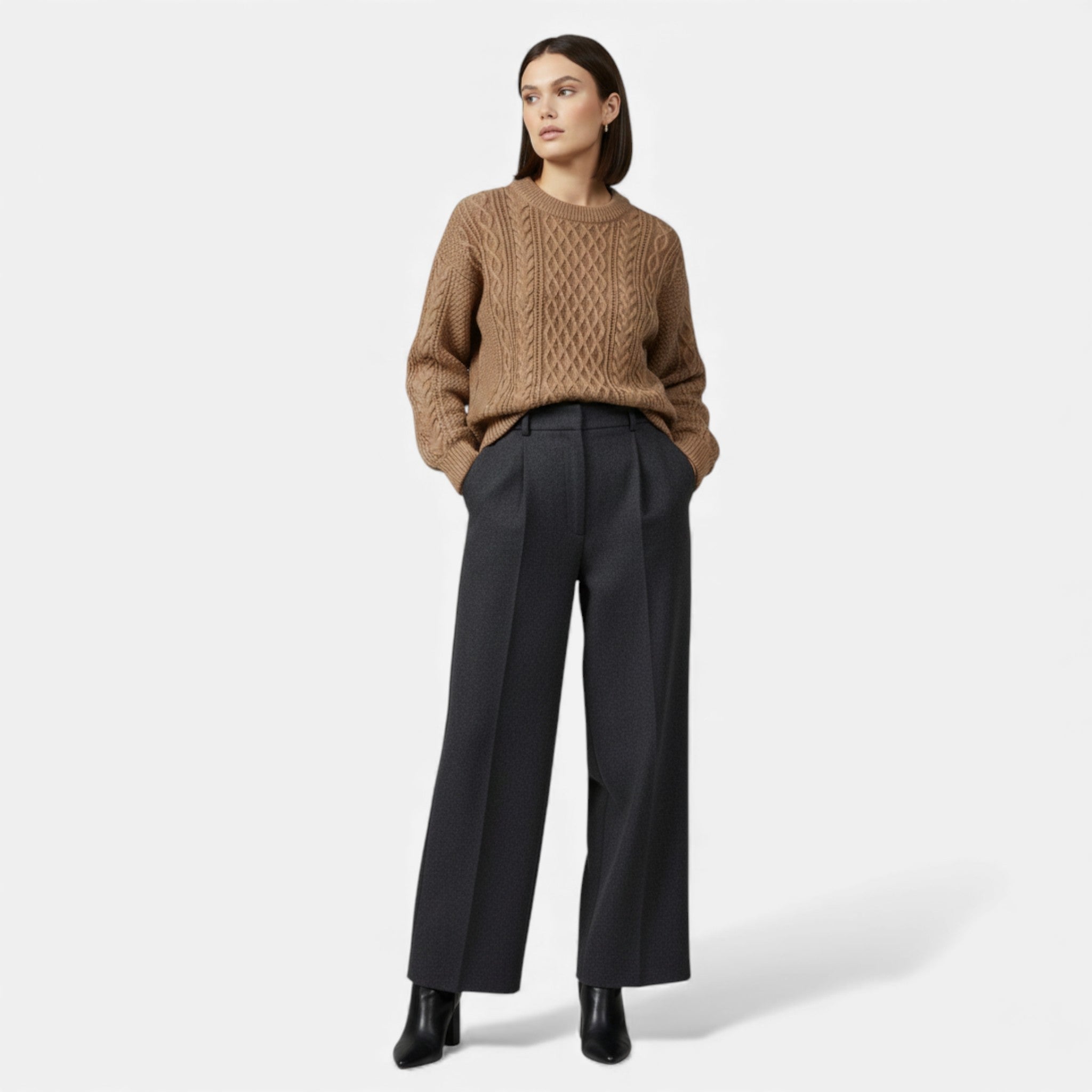 Women'S Slight-Stretch Knitted Cabled Sweater