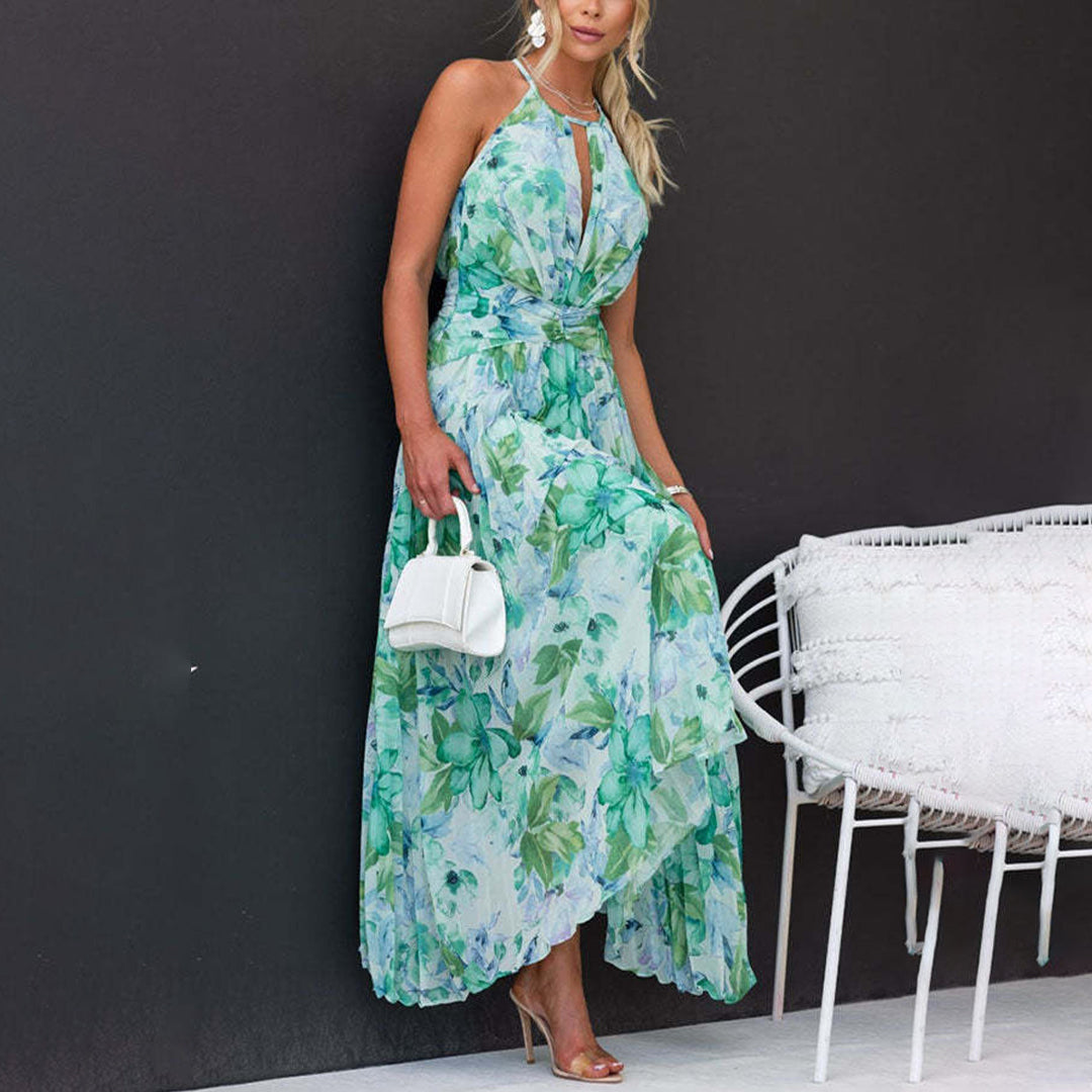 Elegancka sezonowa letnia sukienka maxi z kwiatowym wzorem i lekkim materiałem dla kobiet