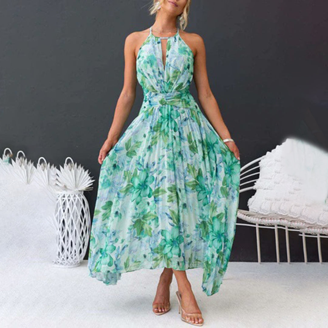 Elegancka sezonowa letnia sukienka maxi z kwiatowym wzorem i lekkim materiałem dla kobiet