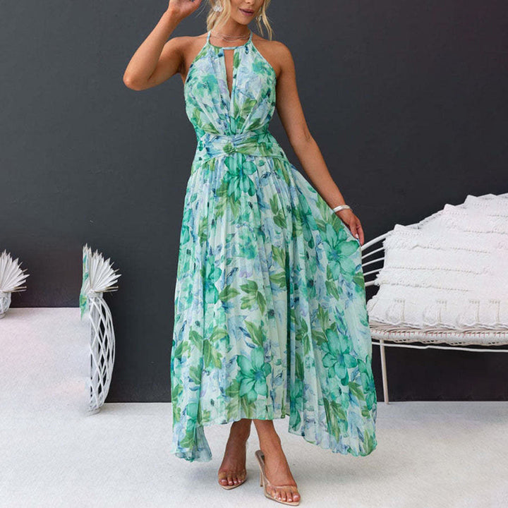 Elegancka sezonowa letnia sukienka maxi z kwiatowym wzorem i lekkim materiałem dla kobiet