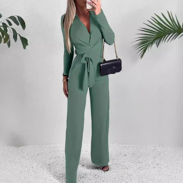 Wide-Leg V-Neck Tie Waist Jumpsuit