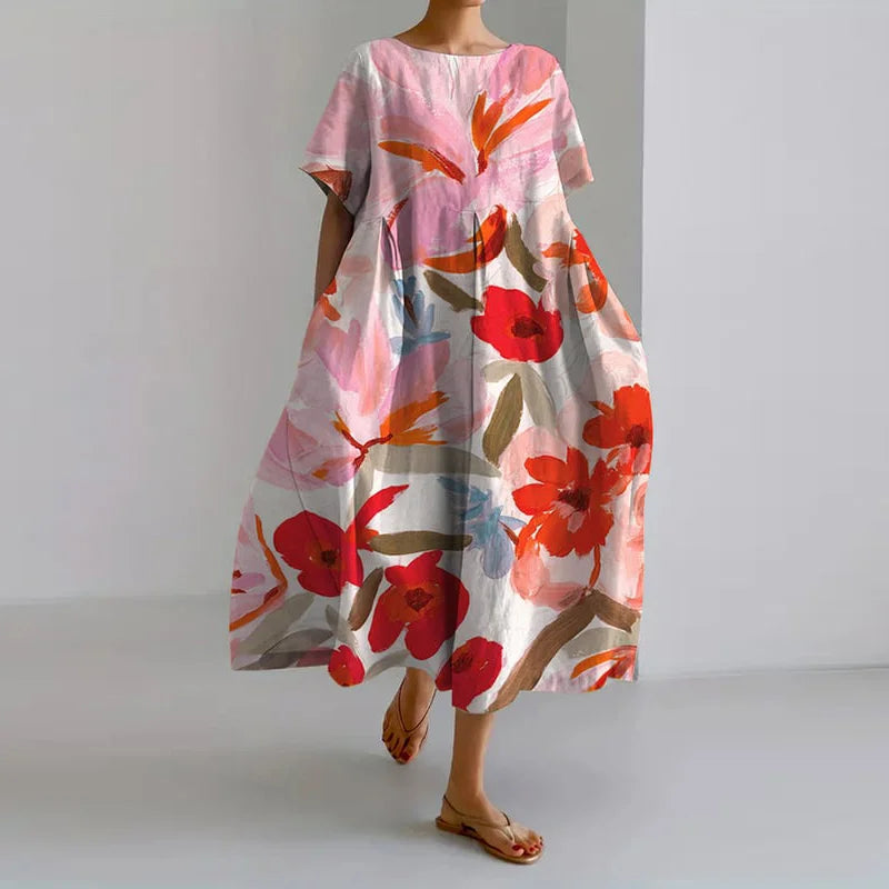 Vestido de verano femenino vaporoso y ligero con estampado floral en acuarela
