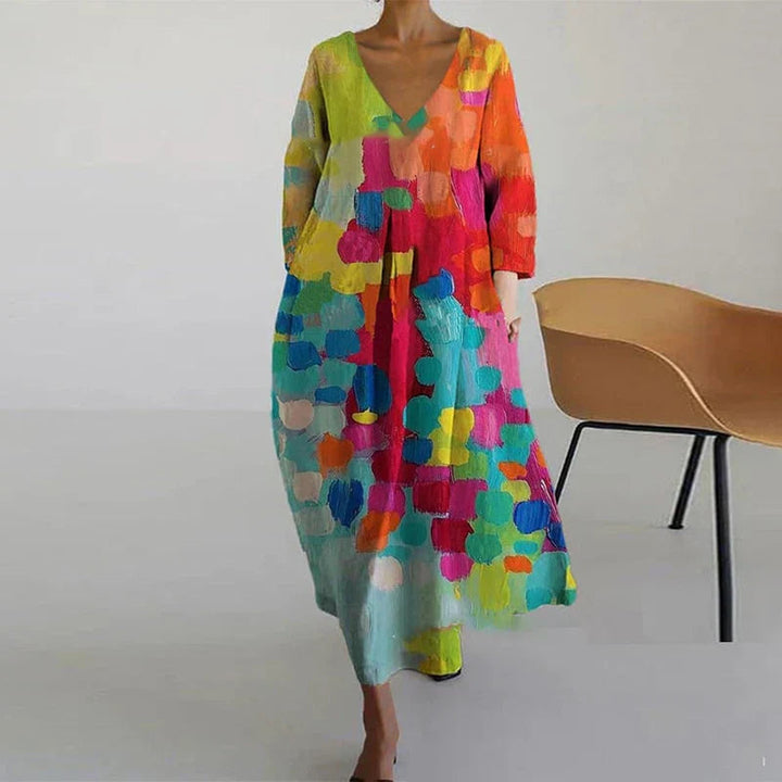 Women’s Colourful V-Neck Casual Flowy Summer Dresses