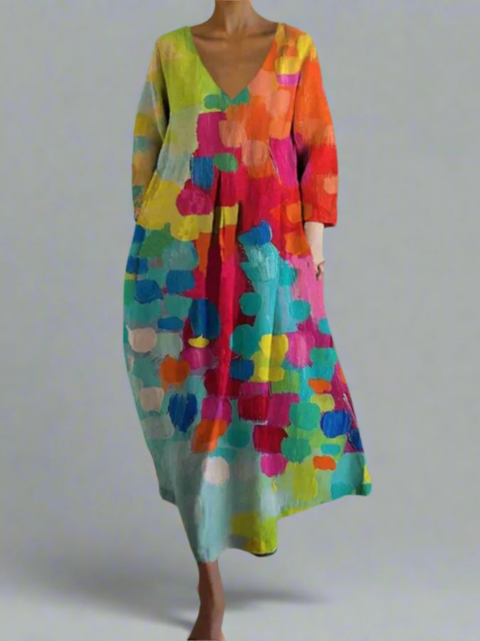 Women’s Colourful V-Neck Casual Flowy Summer Dresses