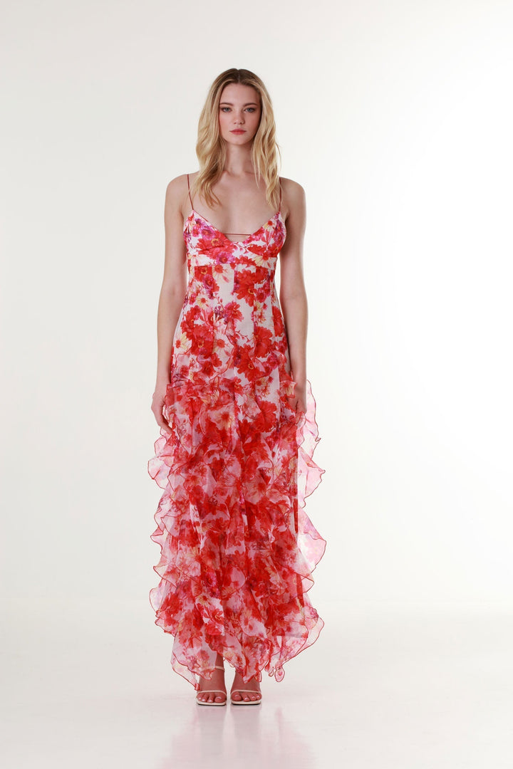 Women's Enchanting Blossom Gown Long Ruffle Maxi Dress for Special Events