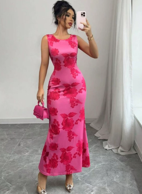 Women's Stunning Embroidered Bloom Design Maxi Dress