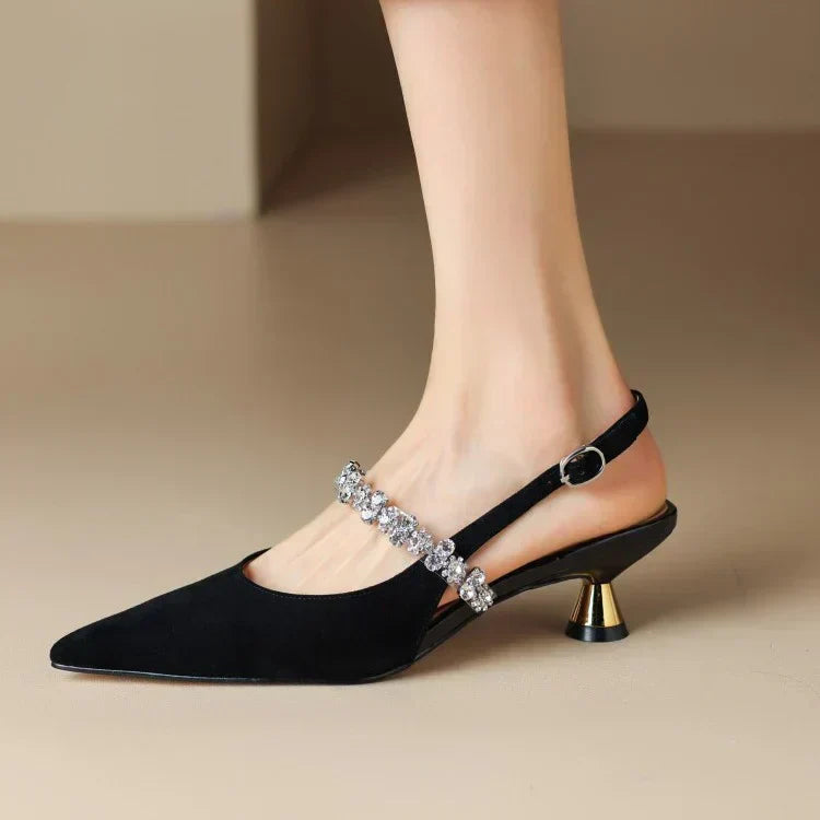 Szpilki na pasku z kryształami Slingback