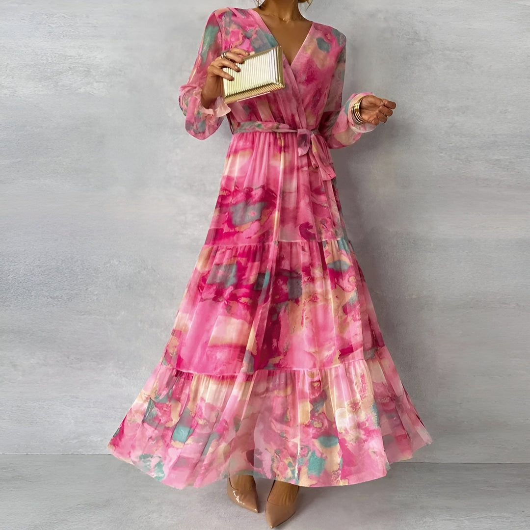 Vestidos de verano para ocasiones románticas con flores y pliegues para mujer