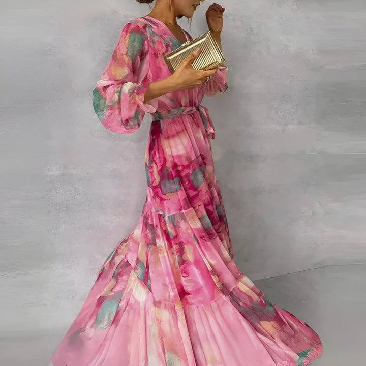 Vestidos de verano para ocasiones románticas con flores y pliegues para mujer