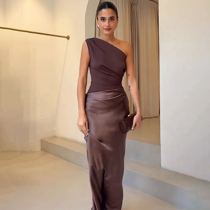 Women's One-Shoulder Flowing Long Maxi Dress