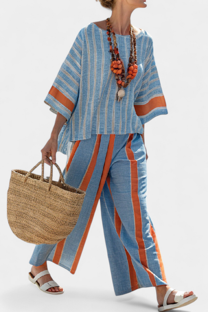 Completo pantaloni a gamba larga a righe
