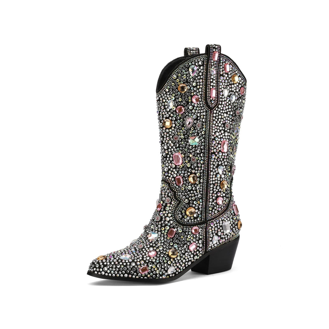 Women's Fashion Western Rhinestones Mid-Calf Cowboy Boots