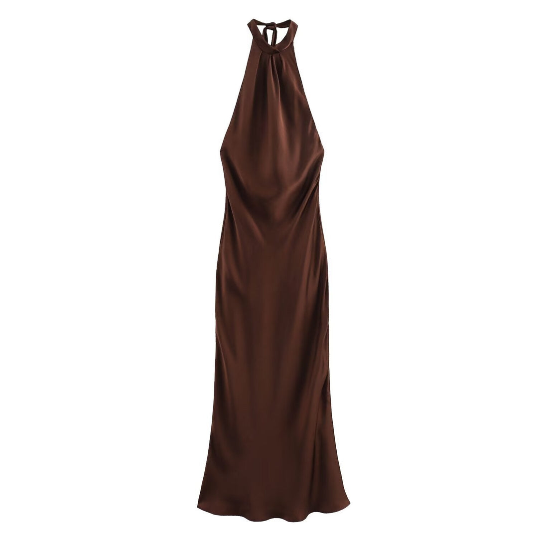 Chic Halter Velvet Dusk Evening Party Midi Dress for Women