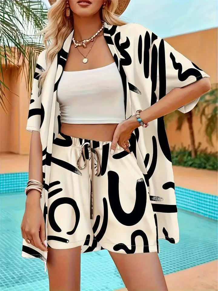 Floral Kimono Cardigan and Shorts Set