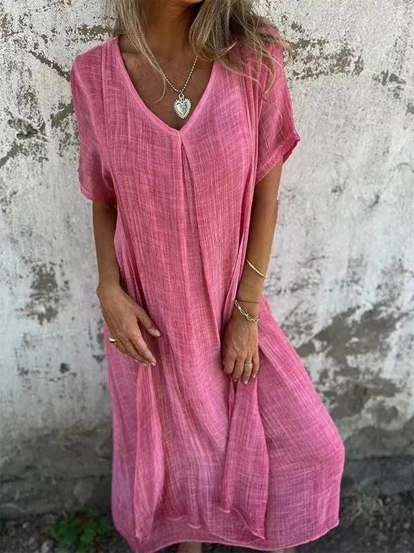 Loose V-Neck Flowing Maxi Dress