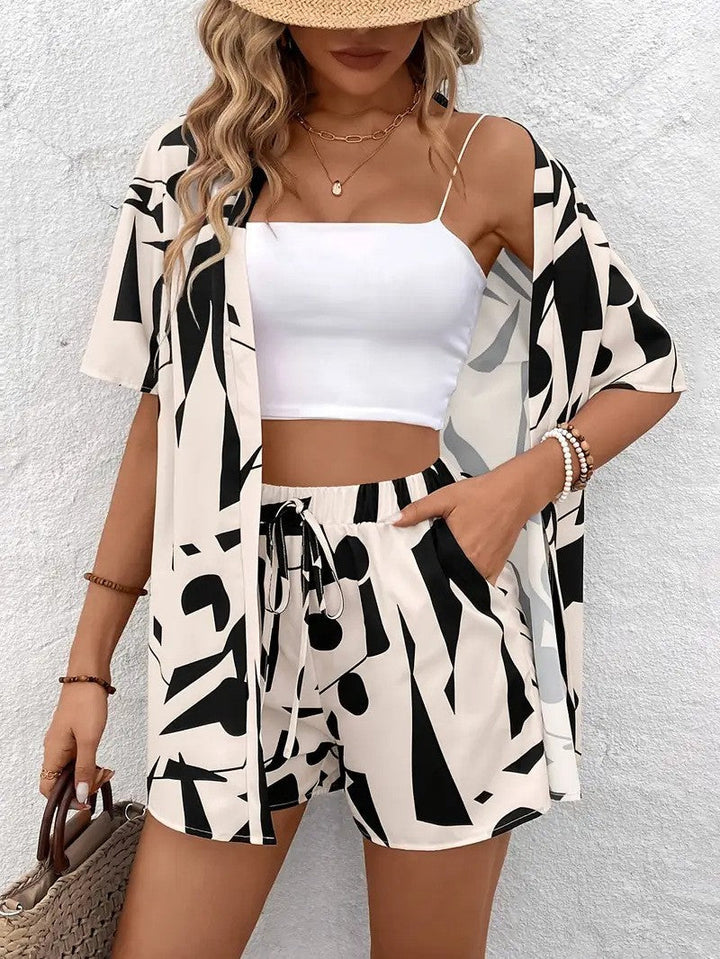Floral Kimono Cardigan and Shorts Set
