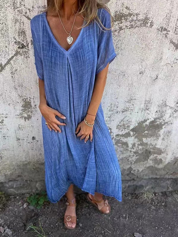 Loose V-Neck Flowing Maxi Dress