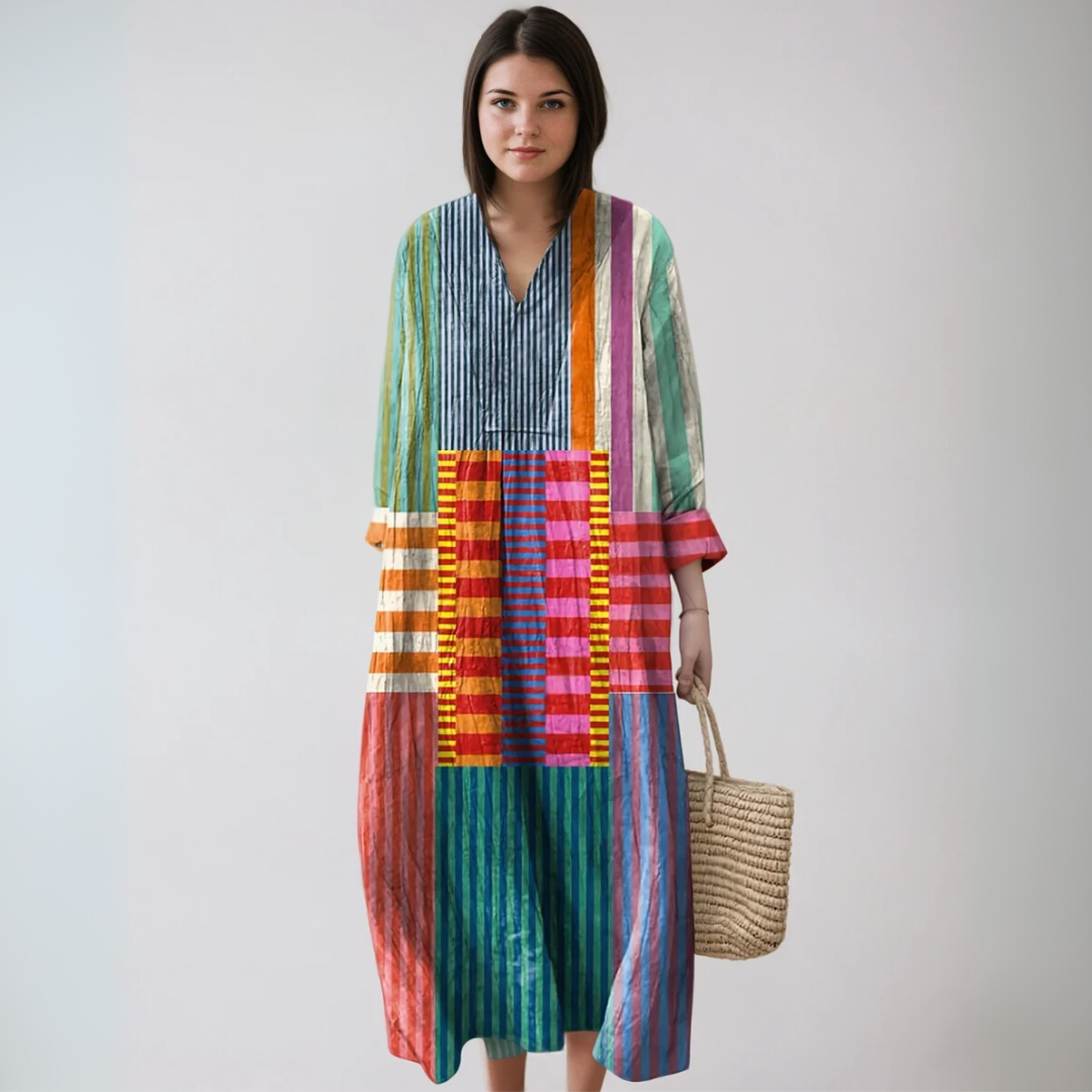 Abito estivo unico multicolore con motivo geometrico per donna