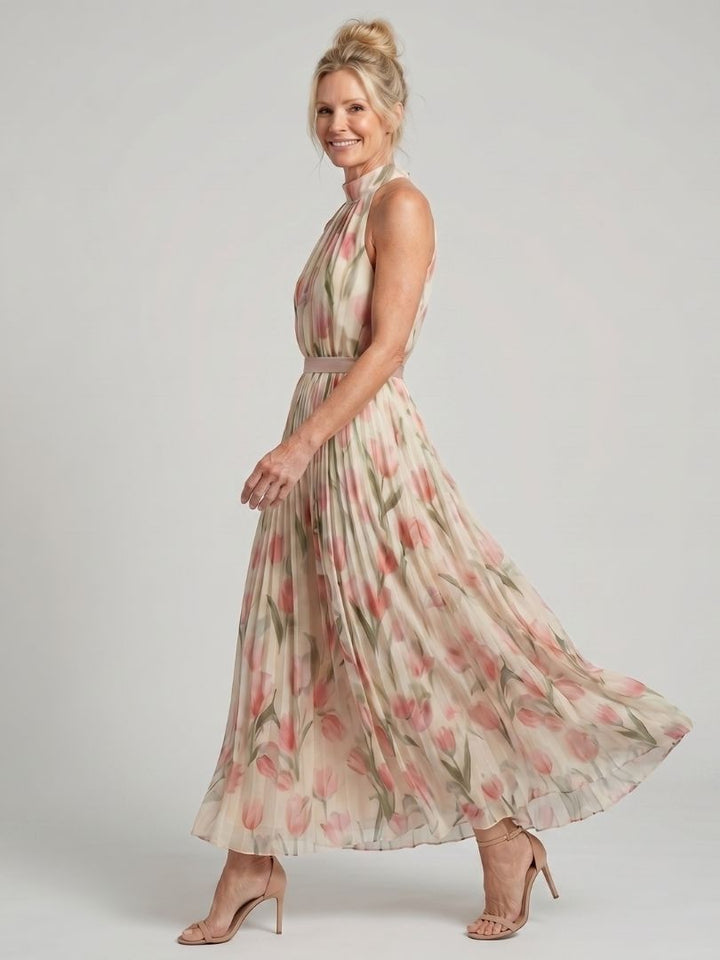 Vestido midi floral con cuello halter