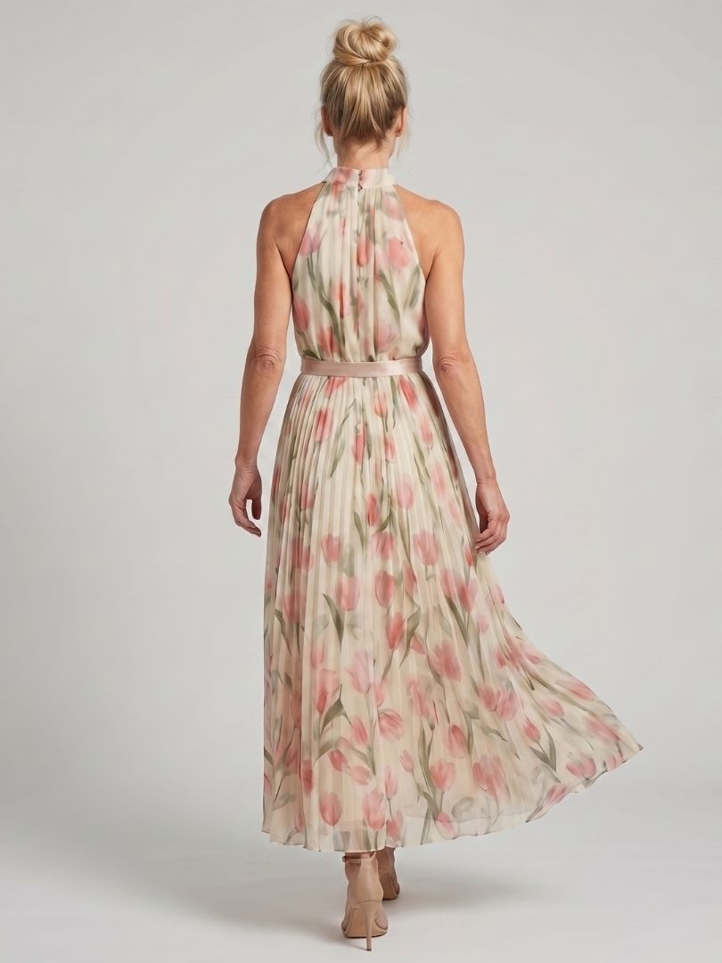 Vestido midi floral con cuello halter