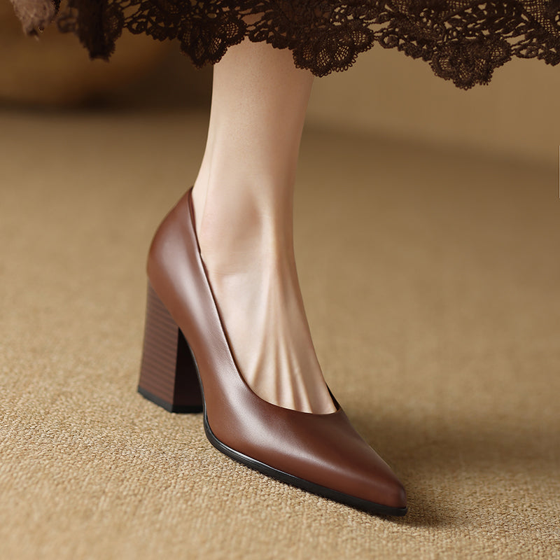 Tacones de trabajo sin cordones con punta puntiaguda
