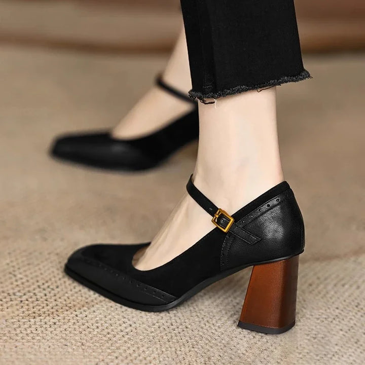 Square Toe Brogue Heel Pumps
