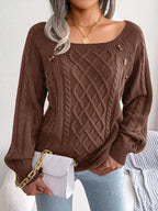 Women's Square Collar Button Detail Knit Pullover