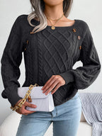 Women's Square Collar Button Detail Knit Pullover