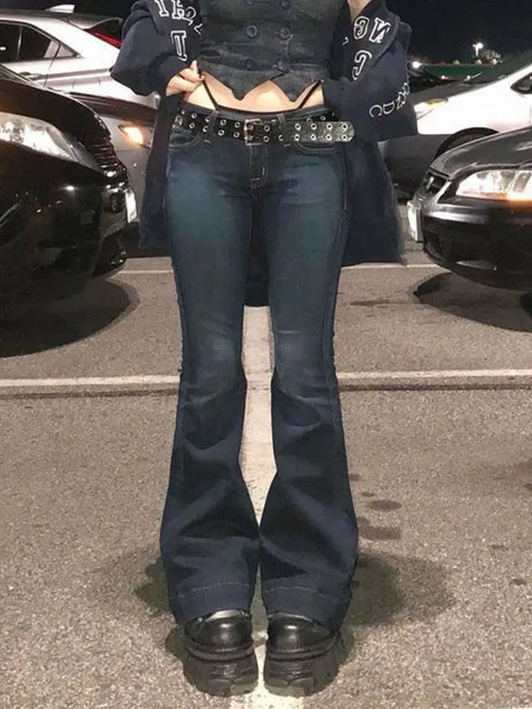Women's Retro Low-Waist Baggy Flare Jeans - Ideal for Casual Days
