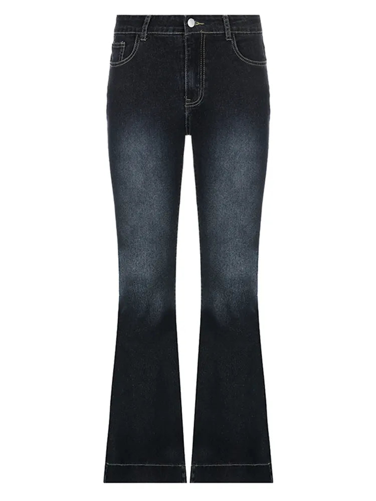 Women's Retro Low-Waist Baggy Flare Jeans - Ideal for Casual Days