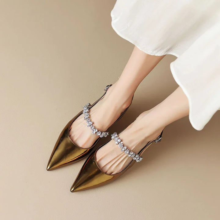 Szpilki na pasku z kryształami Slingback