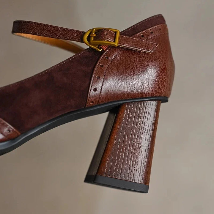 Square Toe Brogue Heel Pumps