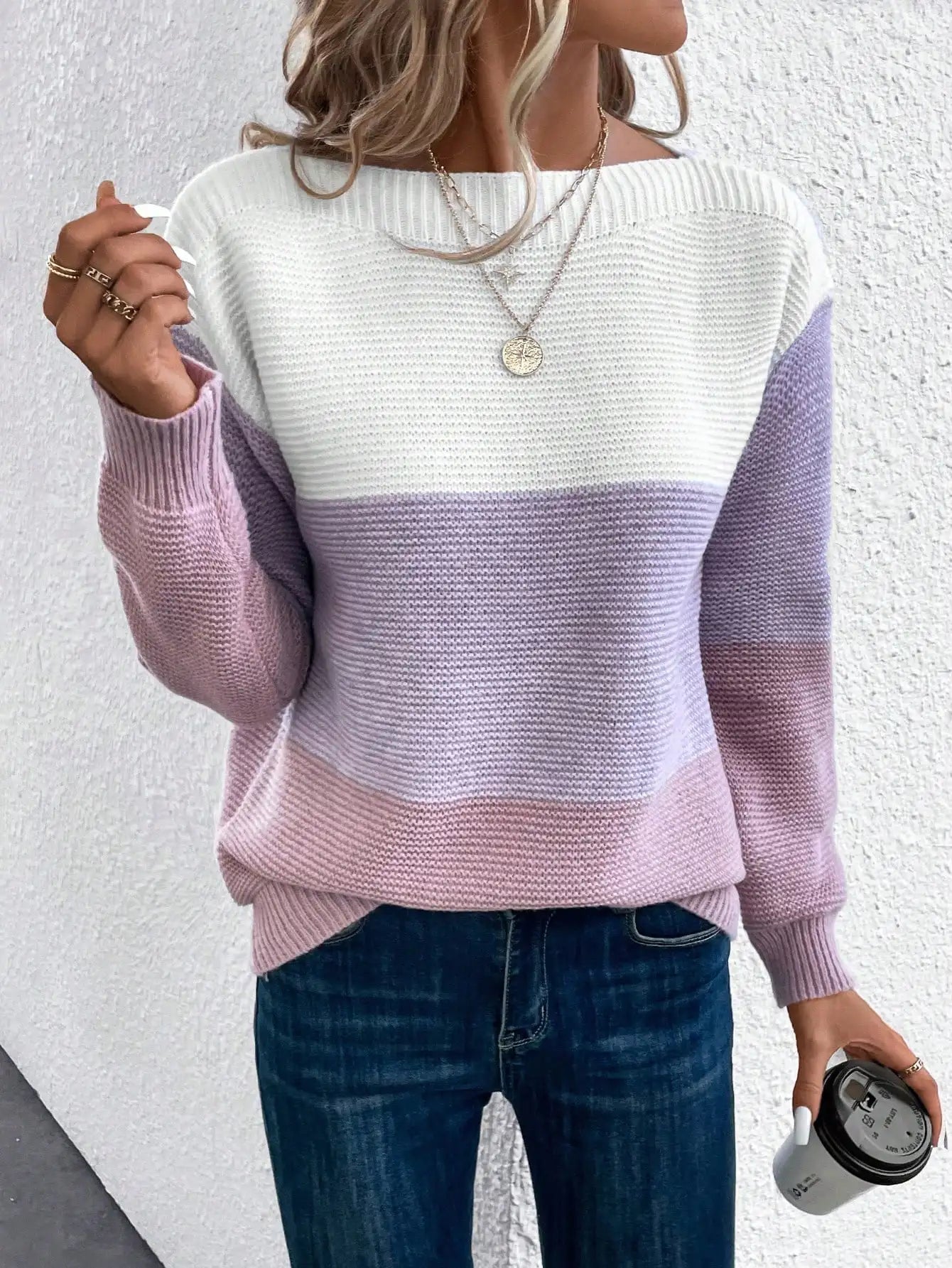 Women's Three-Color Patchwork Knit Sweater