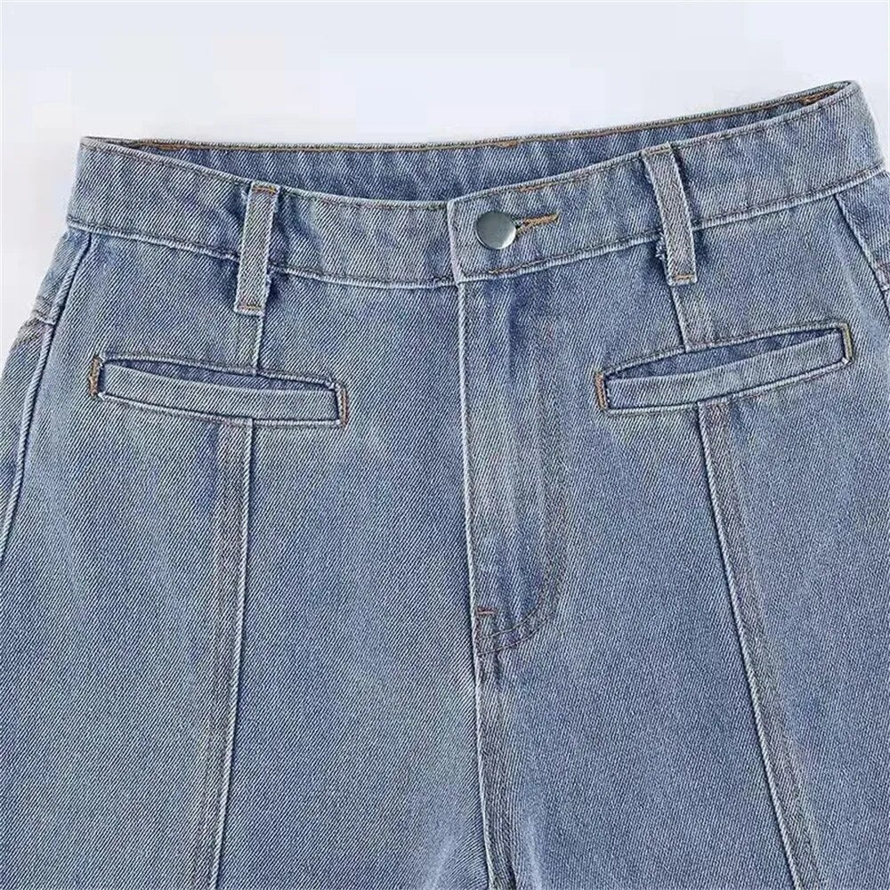 Jeans clásicos y resistentes de mujer con estrella roja y estilo casual acampanados