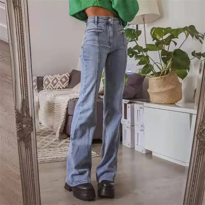 Jeans clásicos y resistentes de mujer con estrella roja y estilo casual acampanados