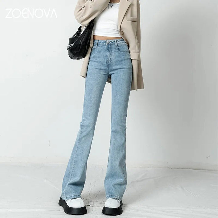Jeans retro clásicos y versátiles de mujer de tiro alto y acampanados
