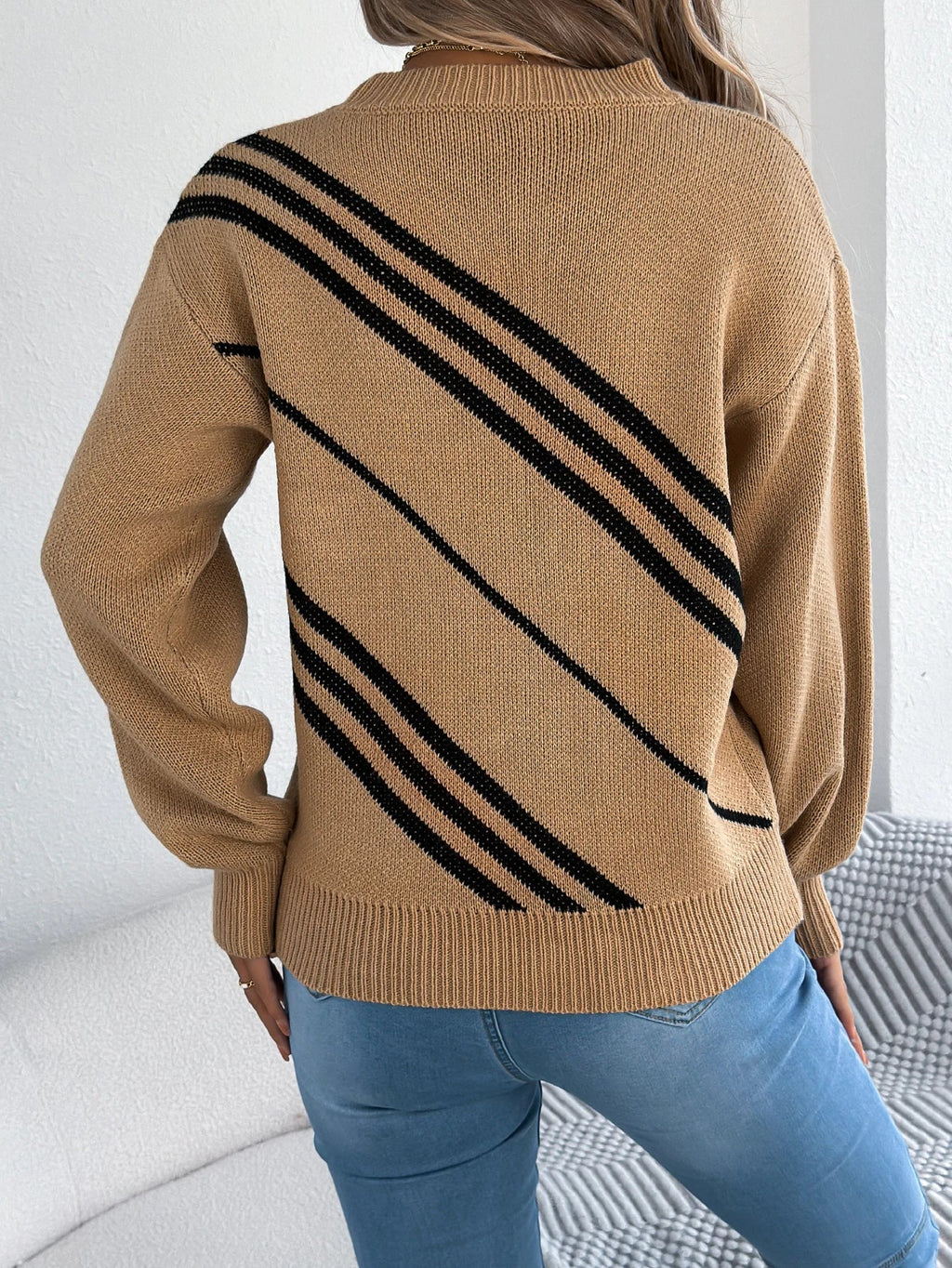Women's Twill Texture Colour Block Knit Pullover
