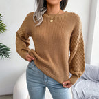 Women's Solid Knit Lantern Sleeve Pullover