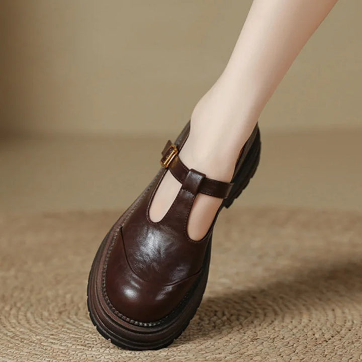 Brogue T-Bar Mary Jane Heel Sandals