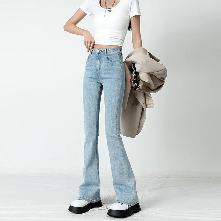 Jeans retro clásicos y versátiles de mujer de tiro alto y acampanados